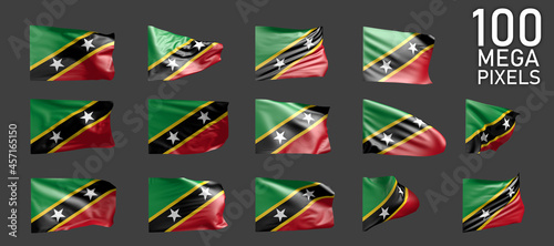 many various pictures of Saint Kitts and Nevis flag isolated on grey background - 3D illustration of object