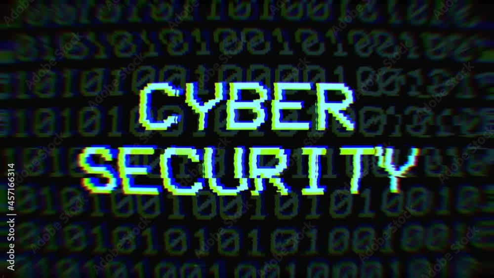 Cyber Security pixel art animation with retro glitch and tv interference over black background. Loop