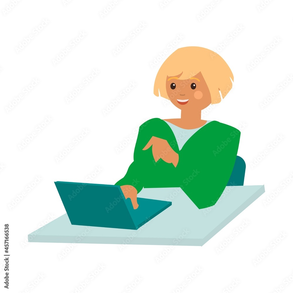 Businesswoman using laptop Flat vector illustration Businesswoman using laptop Flat vector illustration