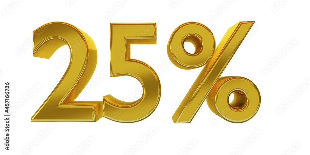 3D illustration, twenty-five percent - 25%, golden elements with white background, detailed lights, rendered in 5000x2500 pixels.
3D illustration, twenty-five percent - 25%, golden elements with white background, detailed lights, rendered in 5000x2500 pixels.