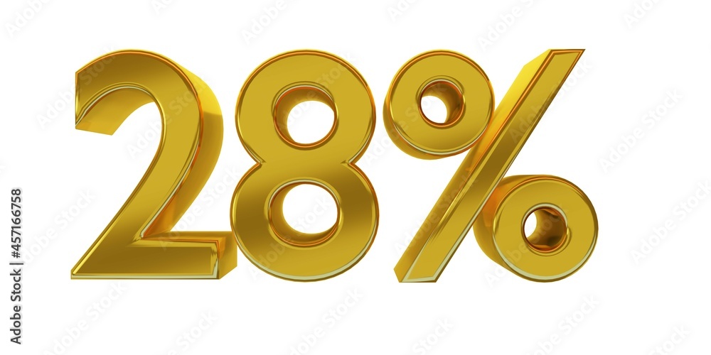 3D illustration, twenty-eight percent - 28%, golden elements with white background, detailed lights, rendered in 5000x2500 pixels.
3D illustration, twenty-eight percent - 28%, golden elements with white background, detailed lights, rendered in 5000x2500 pixels.