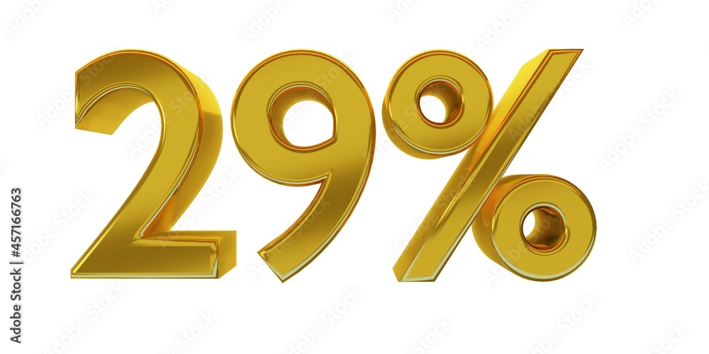 3D illustration, twenty-nine percent - 29%, golden elements with white background, detailed lights, rendered in 5000x2500 pixels.
3D illustration, twenty-nine percent - 29%, golden elements with white background, detailed lights, rendered in 5000x2500 pixels.