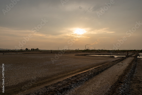 Saline alkali land under sunset