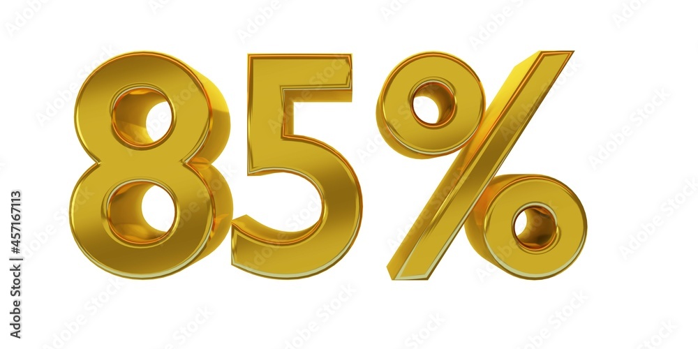 3D illustration, eighty-five percent - 85%, golden elements with white background, detailed lights, rendered in 5000x2500 pixels.
3D illustration, eighty-five percent - 85%, golden elements with white background, detailed lights, rendered in 5000x2500 pixels.