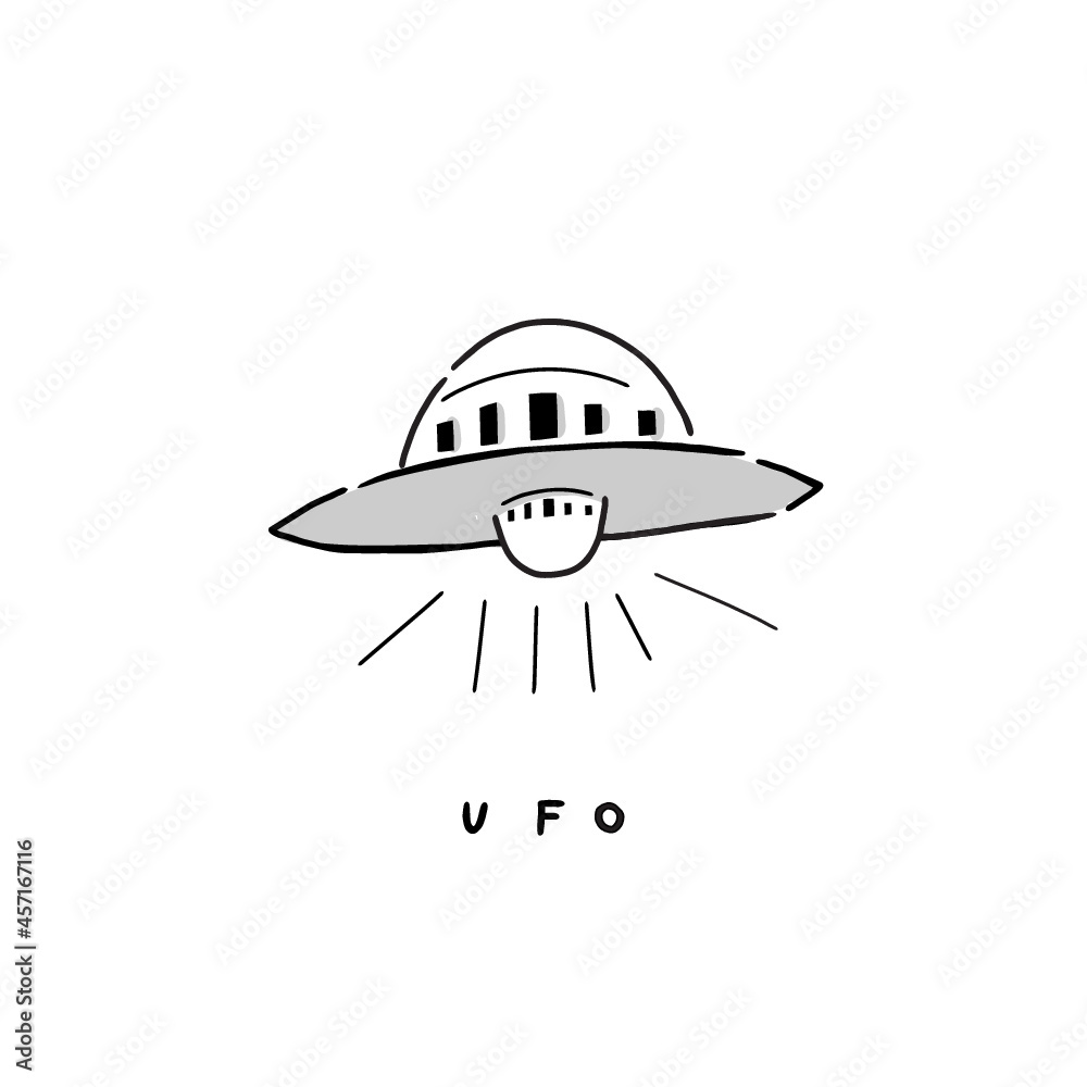 Vector illustration icon of UFO. Hand drawing digital illustration. 