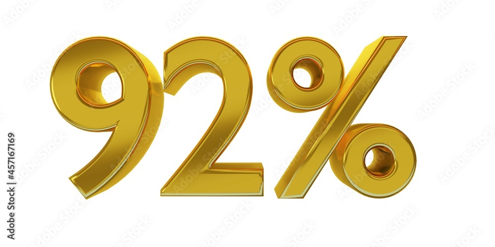 3D illustration, ninety-two percent - 92%, golden elements with white background, detailed lights, rendered in 5000x2500 pixels.
3D illustration, ninety-two percent - 92%, golden elements with white background, detailed lights, rendered in 5000x2500 pixels.