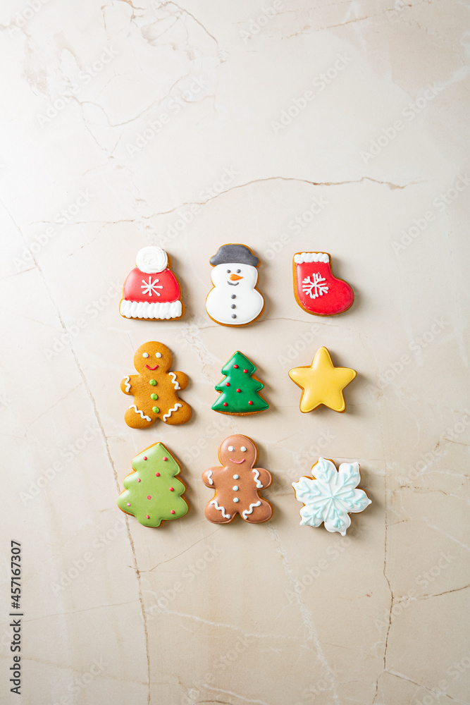 Merry Christmas concept decorated cookies with icing