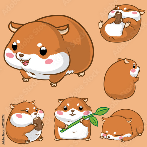 Cute hamster with orange, hamster vector set cartoon, hamster illustration style