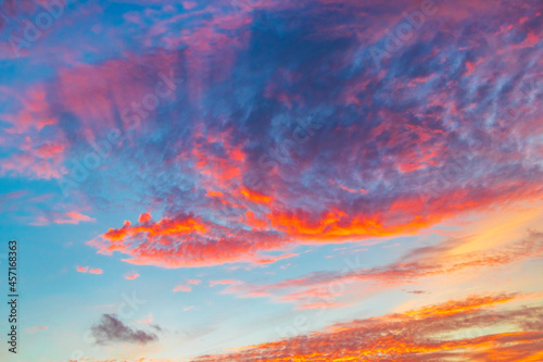 Amazing colorful sunrise with bright colors Playa del Carmen Mexico.