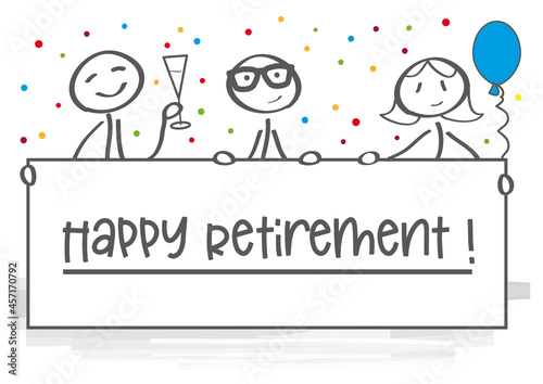 Happy Retirement - stick figures with banner