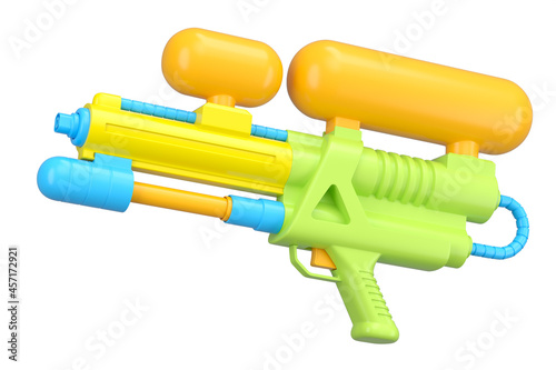 Plastic water gun toy for playing in the swimming pool isolated on white photo