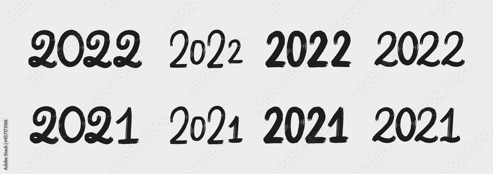 2021 hand sketched logo set. Set of lettering numbers 2022 for new year, graduates party decoration. Vector template for cards, prints, t-shirts, invitations, labels. 2021 hand sketched logo set. Set of lettering numbers 2022 for new year, graduates party decoration. Vector template for cards, prints, t-shirts, invitations, labels.