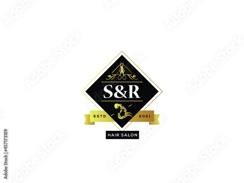 Letter SR Logo, Luxury sr s&r Logo Icon Vector Image For luxury hair salon, hair salon, vintage salon, barber and beauty hair salon shop