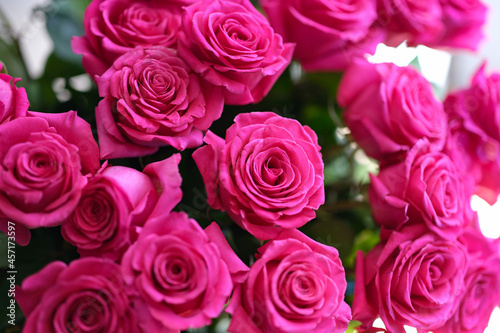Closeup of large bouquet of pink roses