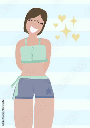 ilustración vectorial editable. mujer agradecida y feliz con el universo. gratitud, ley de atracción, estrellas, paz, gracias, felicidad, plenitud
