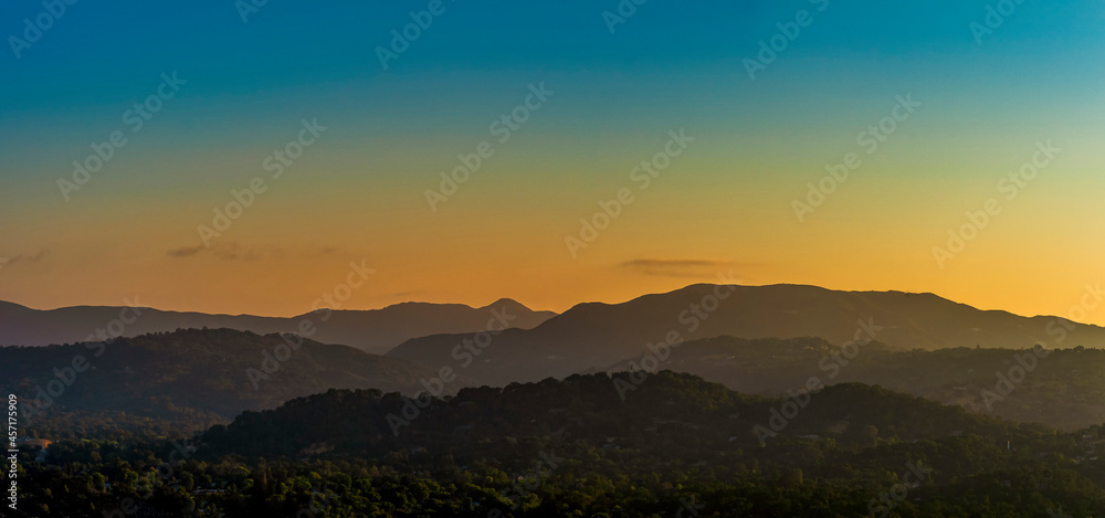 Panoramic sunset over Mountains at Sunset 