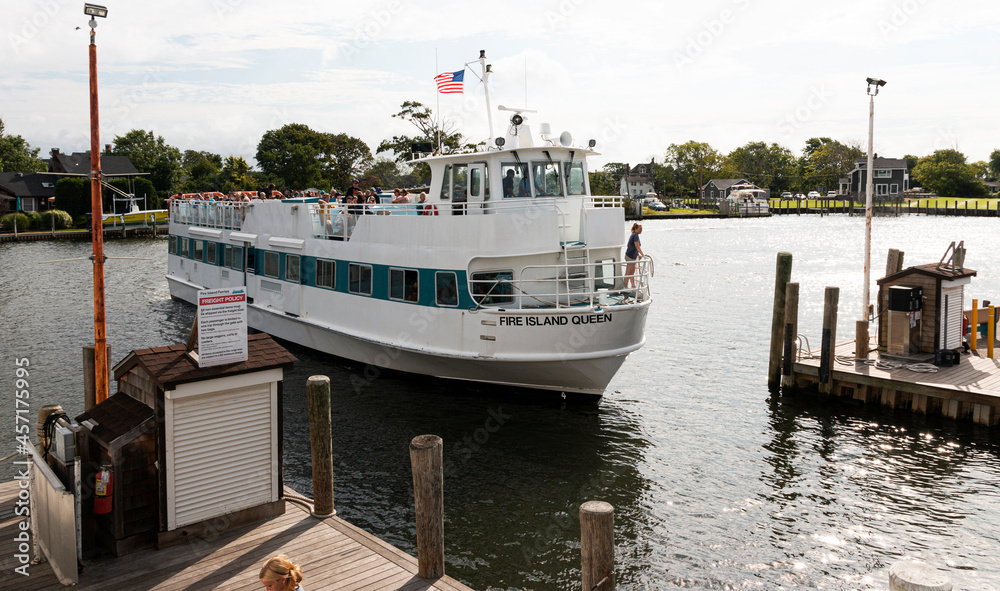 Bay Shore, New York, USA 5 September 2021 The passenger ferry boat the Fire ISland Queen