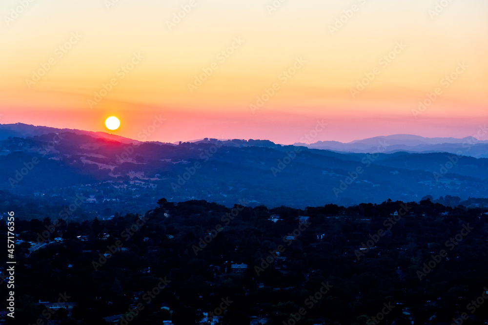 Sunset over Mountains, Hills, sunrise
