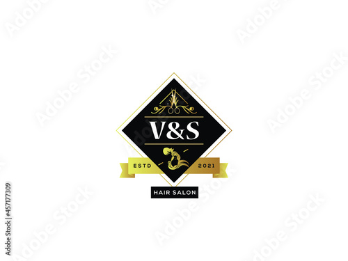 Letter VS Logo, Luxury vs v&s Logo Icon Vector Image For luxury hair salon, hair salon, vintage salon, barber and beauty hair salon shop