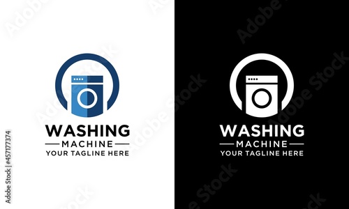 Laundry Washing Machine Logo With Circle for your laundry business icon.Vector illustration on white and black background.