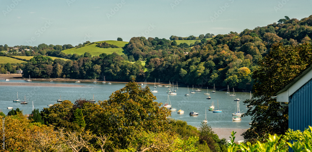 Boats moored on the River Dart, Dittisham, Devon, United Kingdom