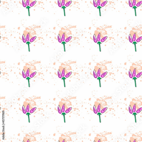 Vector seamless pattern with pink flowers on a white background. Use in fabric, wrapping paper, wallpaper, bags, clothes, dishes, cases on smartphones and tablets.