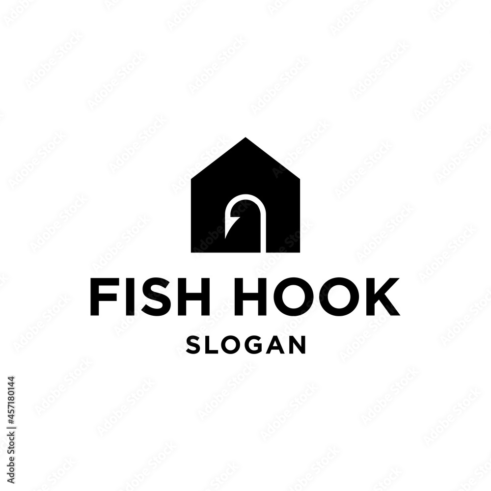 Fish hook house logo concept for fishing shop, simple and minimal modern icon logo vector
