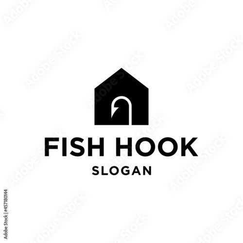 Fish hook house logo concept for fishing shop, simple and minimal modern icon logo vector