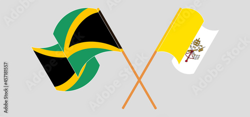 Crossed and waving flags of Jamaica and Vatican