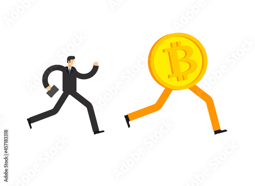 Bitcoin is fleeing from crypto investor. Concept Increase in the value of cryptocurrencies. Electronic money increases the rate of sales growth