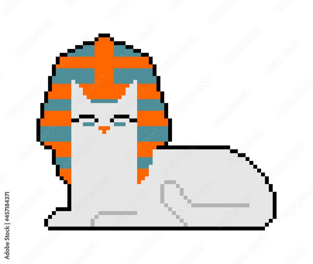 Egyptian sphynx cat pixel art. Pixelated Egypt pet. 8 bit vector illustration Egyptian sphynx cat pixel art. Pixelated Egypt pet. 8 bit vector illustration