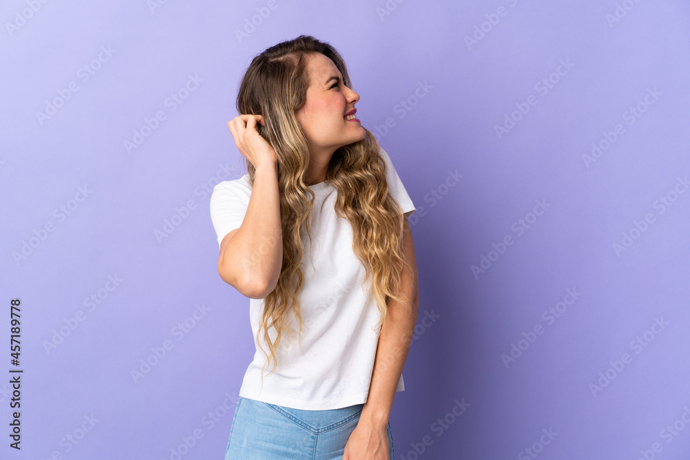 Young Brazilian woman isolated on purple background thinking an idea Young Brazilian woman isolated on purple background thinking an idea