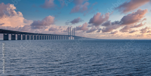 Wallpaper Mural Panoramic view of the Oresundsbron bridge between Denmark and Sweden. Oresund Bridge view at sunset. Torontodigital.ca