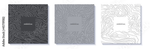 Set of topographic maps abstract backgrounds. Outline cartography landscape. Collection of topographic relief maps modern covers design with wavy lines. Vector card of weather map outline pattern.