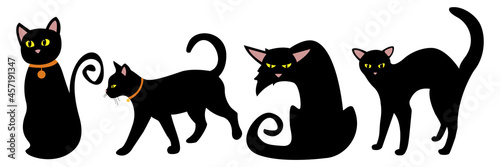 Halloween set of a black cat. Vector illustration