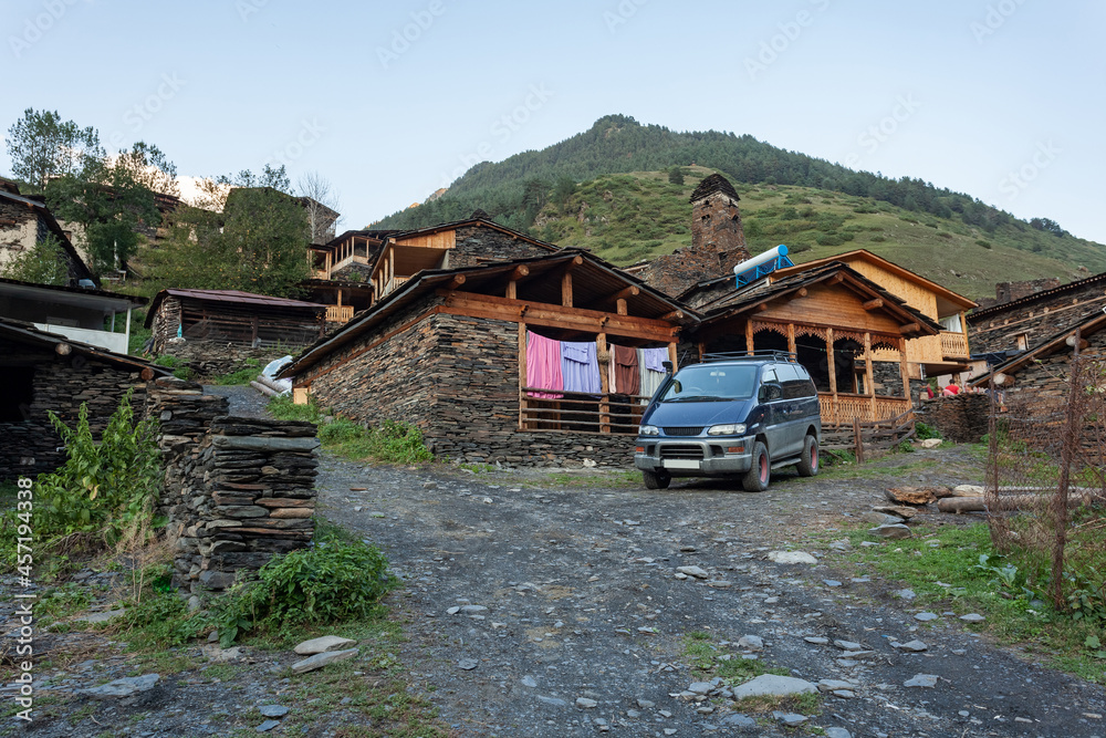 Ancient Georgian Village - Dartlo, Tusheti, Kakheti Region. Stone houses and towers Ancient Georgian Village - Dartlo, Tusheti, Kakheti Region. Stone houses and towers