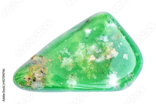 Polished green nephrite gemstone isolated on white photo