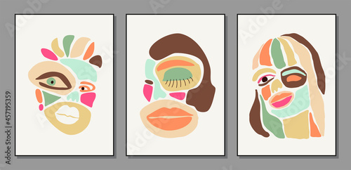 Set of minimalist contemporary portrait of woman beauty surreal face