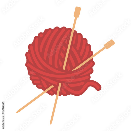 Yarn ball of wool with knitting needles in vector icon