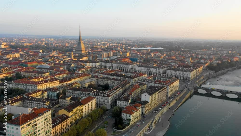 Turin skyline aerial view old town in 4k. Italy turin city. Turin skyline aerial view old town in 4k. Italy turin city.