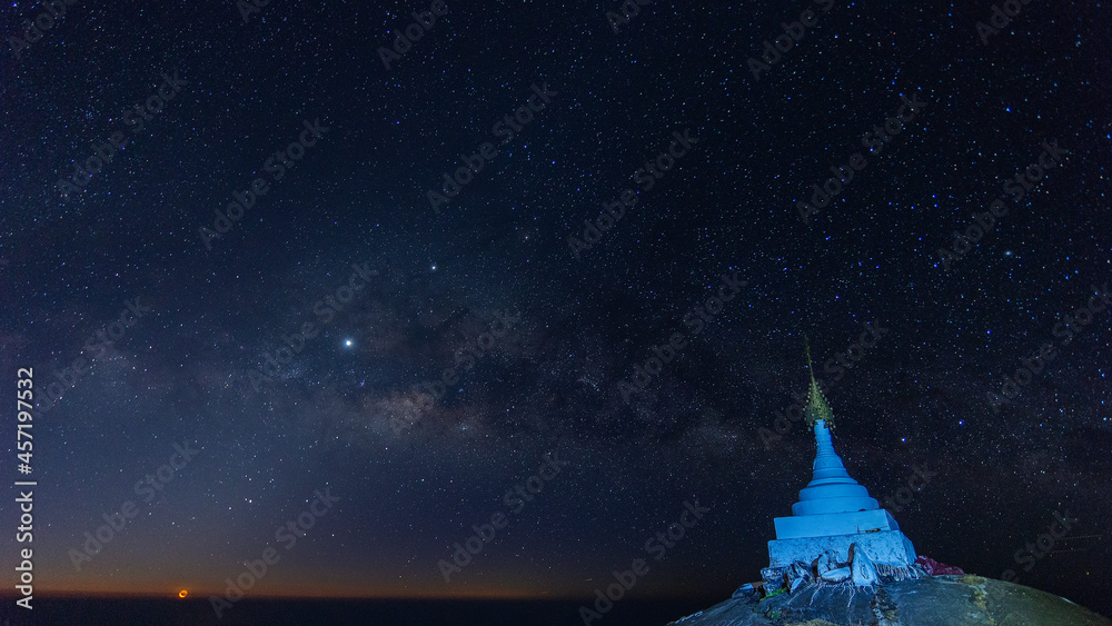 Scenery of milkyway at the middle of the night over . ( Visible noise due to high ISO, soft focus, shallow DOF, slight motion blur due to long exposure shot) Scenery of milkyway at the middle of the night over . ( Visible noise due to high ISO, soft focus, shallow DOF, slight motion blur due to long exposure shot)