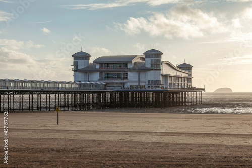 Weston-super-Mare,Somerset, England - April 28, 2016 - The Grand Pier From The Beach photo