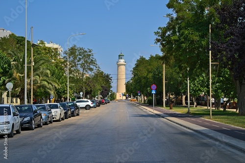 The lighthouse and main road of Alexandroupolis in Greece