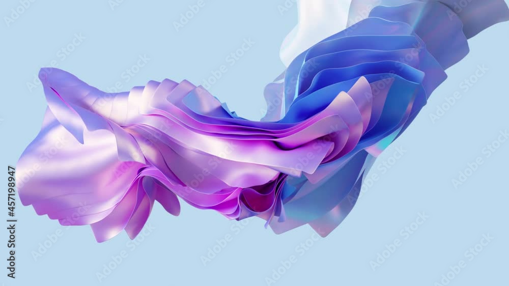 3d render, abstract blue background with folded textile layers levitating, fashion wallpaper with waving drapery