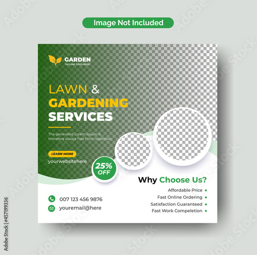 Lawn care or gardening landscaping service instagram social media post and square flyer template Premium Vector