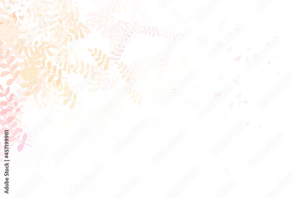 Light Red, Yellow vector doodle background with leaves.