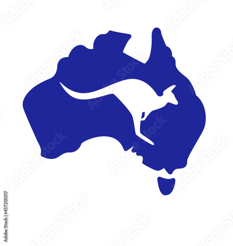 simplified australia map with kangaroo silhouette