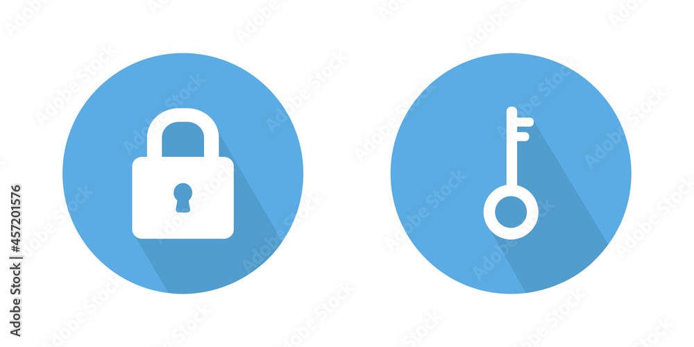 Flat illustration of padlock and key vector icon. Security sign symbol. Lock and key icon. Vector illustration. Flat illustration of padlock and key vector icon. Security sign symbol. Lock and key icon. Vector illustration.