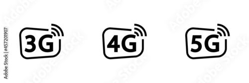 Conjunto de icono de red 3G, 4G, 5G. Nueva generación de tecnología de telecomunicaciones móviles inalámbricas. Internet. Ilustración vectorial photo