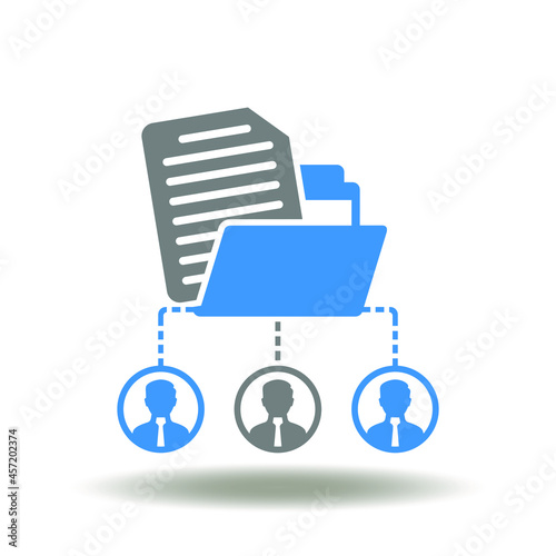 Vector illustration of folder document with network users communication. Symbol of active directory.